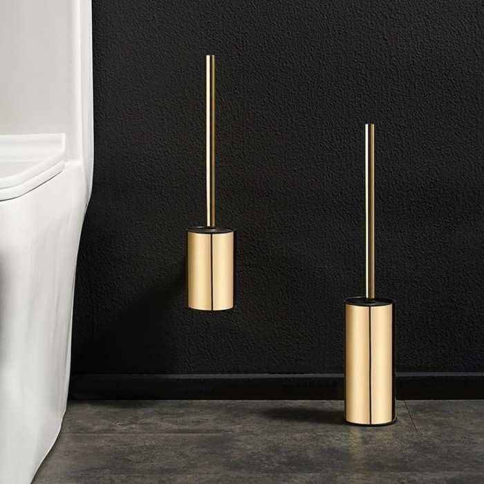 Toilet Brush and Holder, Stainless Steel 304 Gold Round Freestanding Toilet Bowl Brush and Holder