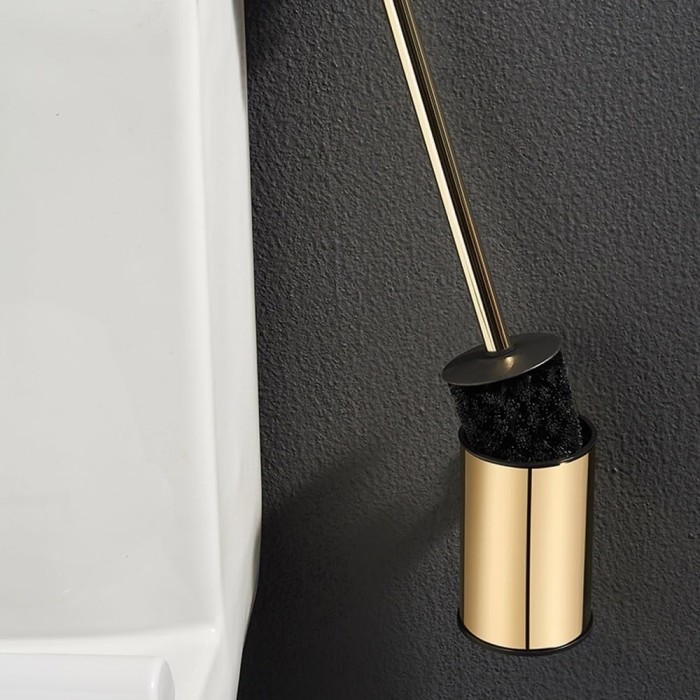 Toilet Brush and Holder, Stainless Steel 304 Gold Round Freestanding Toilet Bowl Brush and Holder
