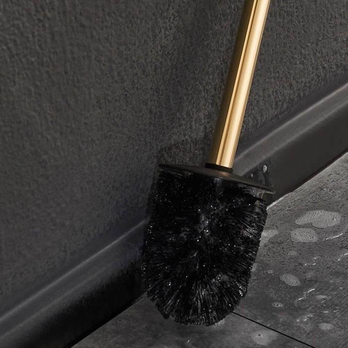 Toilet Brush and Holder, Stainless Steel 304 Gold Round Freestanding Toilet Bowl Brush and Holder