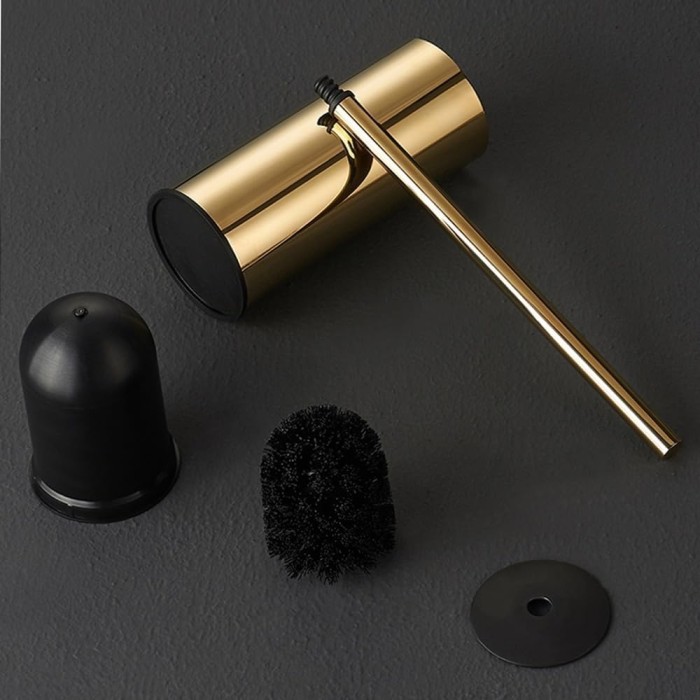 Toilet Brush and Holder, Stainless Steel 304 Gold Round Freestanding Toilet Bowl Brush and Holder