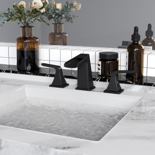 Bathroom Faucets for Sink 3 Hole, 2 Handle Bathroom Sink Faucet, Matte Black Centerset Faucet