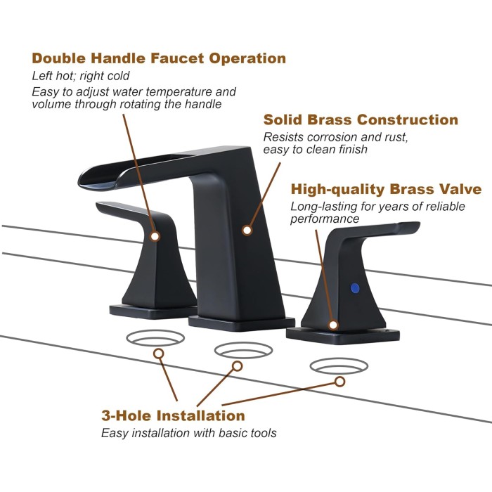 Bathroom Faucets for Sink 3 Hole, 2 Handle Bathroom Sink Faucet, Matte Black Centerset Faucet