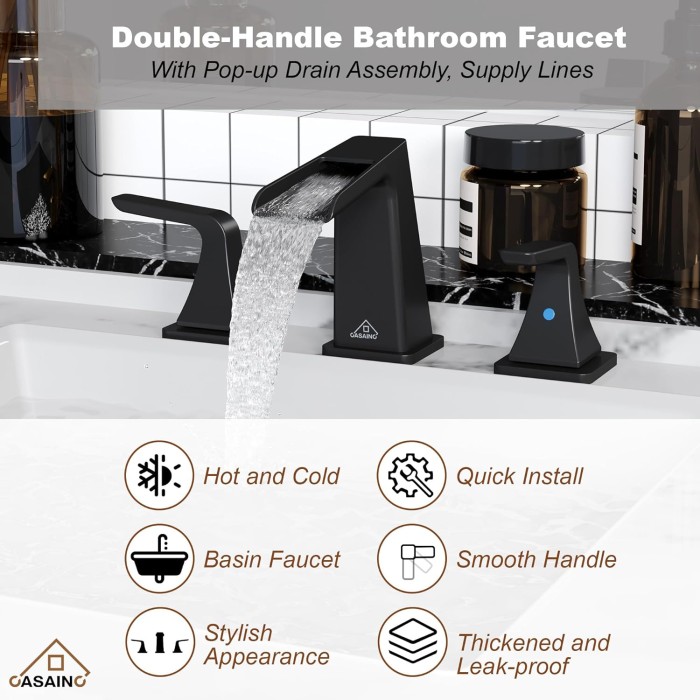 Bathroom Faucets for Sink 3 Hole, 2 Handle Bathroom Sink Faucet, Matte Black Centerset Faucet