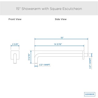 15-Inch Shower Arm with Square Escutcheon - Wall Mounted Shower Head Extension Pipe Arm with All-Metal Construction