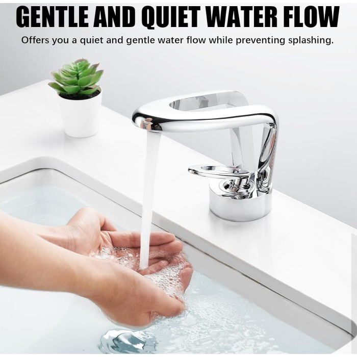 Modern Bathroom Faucets, Original Pierced Work Design Chrome Bathroom Sink Faucet, Solid Brass Single-Handle Bathroom Faucet