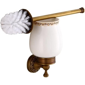 Wall Mounted Bronze Toilet Brush Holder, Bathroom Bowl and Holder Wall Mounted - Space Saving