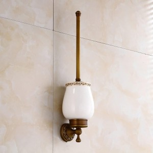 Wall Mounted Bronze Toilet Brush Holder, Bathroom Bowl and Holder Wall Mounted - Space Saving