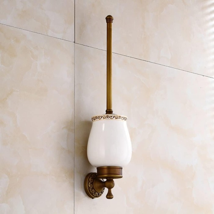 Wall Mounted Bronze Toilet Brush Holder, Bathroom Bowl and Holder Wall Mounted - Space Saving