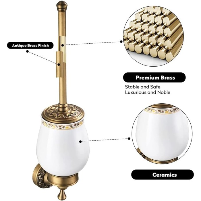 Wall Mounted Bronze Toilet Brush Holder, Bathroom Bowl and Holder Wall Mounted - Space Saving