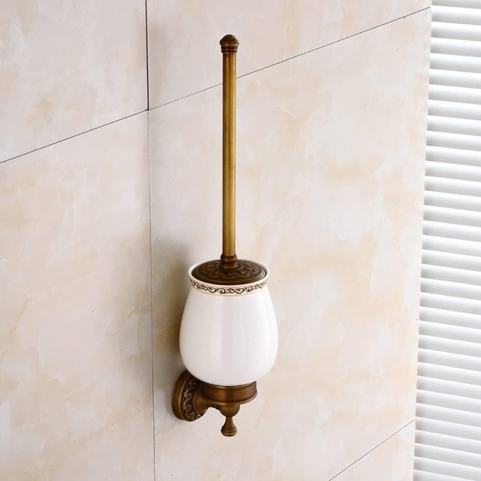 Wall Mounted Bronze Toilet Brush Holder, Bathroom Bowl and Holder Wall Mounted - Space Saving