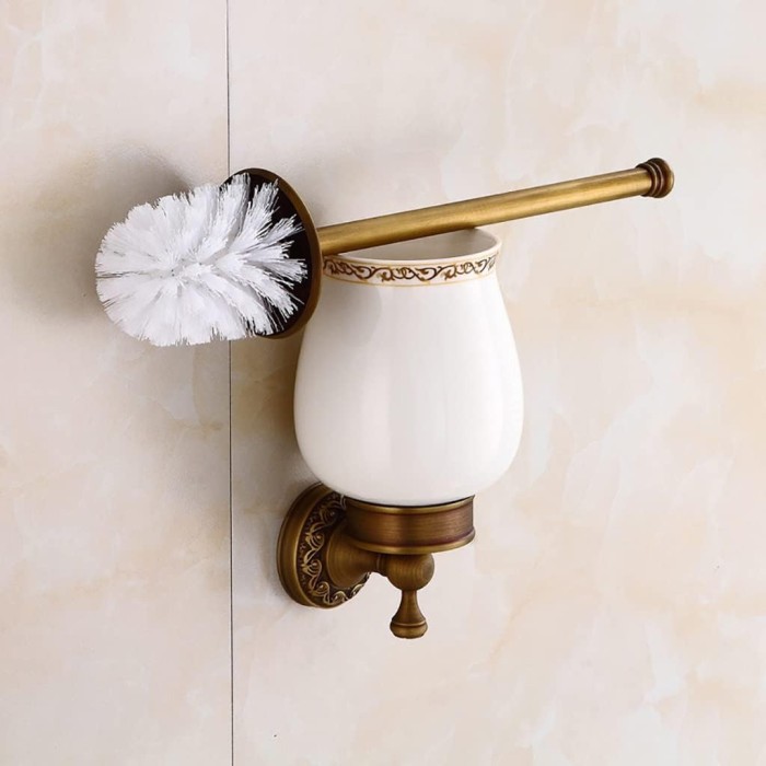 Wall Mounted Bronze Toilet Brush Holder, Bathroom Bowl and Holder Wall Mounted - Space Saving