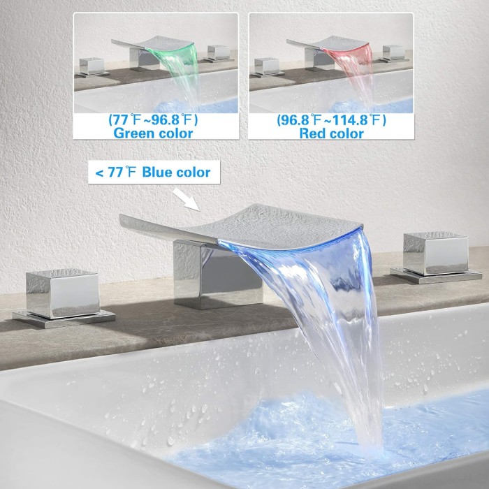 Bathroom Waterfall Faucet Widespread 8 Inch Modern Moon 3 Hole Lavatory Sink Faucet 3 Color LED Vanity Faucet with Two Handle, SKOWLL Polished Chrome