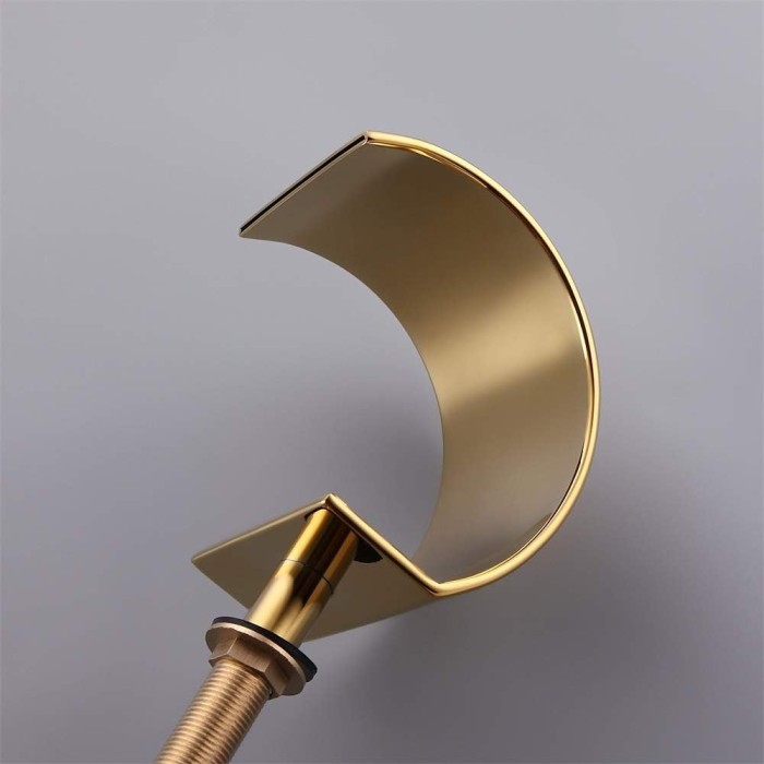 Waterfall Widespread Gold Bathroom Sink Faucet Modern High Arc Vanity Basin Mixer Tap 3 Hole Double Handles