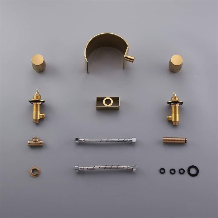 Waterfall Widespread Gold Bathroom Sink Faucet Modern High Arc Vanity Basin Mixer Tap 3 Hole Double Handles