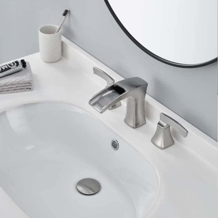 Waterfall Bathroom Faucets Brushed Nickel 3 Hole - Widespread Bathroom Sink Faucet Brass 2 Handles Lavatory RV Guest Basement Vanity Faucet with Pop up Drain & Supply Lines, MP0107BN