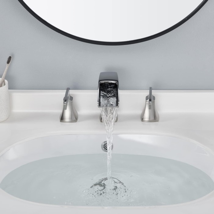 Waterfall Bathroom Faucets Brushed Nickel 3 Hole - Widespread Bathroom Sink Faucet Brass 2 Handles Lavatory RV Guest Basement Vanity Faucet with Pop up Drain & Supply Lines, MP0107BN