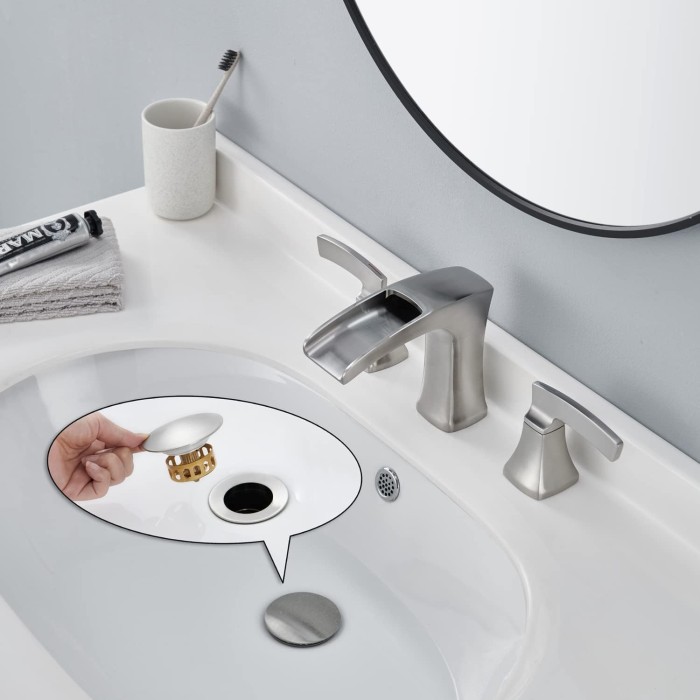 Waterfall Bathroom Faucets Brushed Nickel 3 Hole - Widespread Bathroom Sink Faucet Brass 2 Handles Lavatory RV Guest Basement Vanity Faucet with Pop up Drain & Supply Lines, MP0107BN
