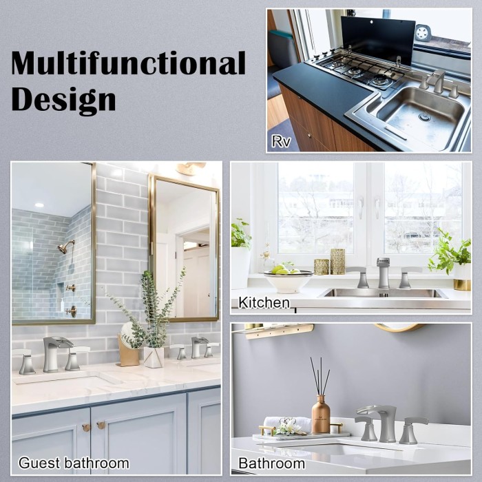 Waterfall Bathroom Faucets Brushed Nickel 3 Hole - Widespread Bathroom Sink Faucet Brass 2 Handles Lavatory RV Guest Basement Vanity Faucet with Pop up Drain & Supply Lines, MP0107BN