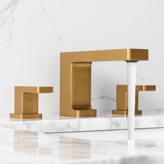 Bathroom Faucet Brushed Gold, 2 Handle 3 Holes 8 inch Widespread Bathroom Sink Faucet with 360 Degree Swivel Spout, Pop-Up Drain Assembly and Water Supply Lines (Brushed Gold)