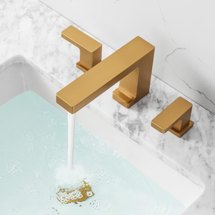 Bathroom Faucet Brushed Gold, 2 Handle 3 Holes 8 inch Widespread Bathroom Sink Faucet with 360 Degree Swivel Spout, Pop-Up Drain Assembly and Water Supply Lines (Brushed Gold)