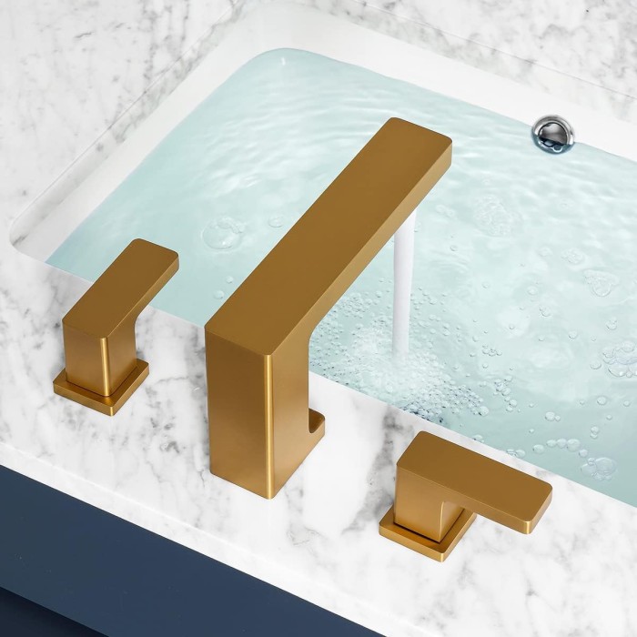 Bathroom Faucet Brushed Gold, 2 Handle 3 Holes 8 inch Widespread Bathroom Sink Faucet with 360 Degree Swivel Spout, Pop-Up Drain Assembly and Water Supply Lines (Brushed Gold)