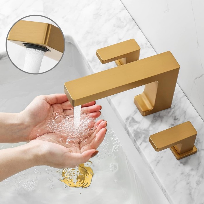 Bathroom Faucet Brushed Gold, 2 Handle 3 Holes 8 inch Widespread Bathroom Sink Faucet with 360 Degree Swivel Spout, Pop-Up Drain Assembly and Water Supply Lines (Brushed Gold)