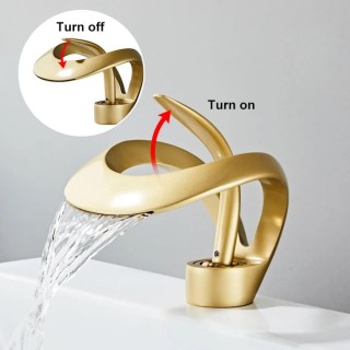Elegant Waterfall Vessel Sink Faucet Single Handle 1-Hole Bathroom Faucet Solid Brass Lavatory Vanity Faucet,Frosted Gold