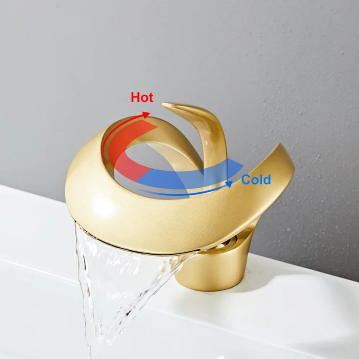 Elegant Waterfall Vessel Sink Faucet Single Handle 1-Hole Bathroom Faucet Solid Brass Lavatory Vanity Faucet,Frosted Gold