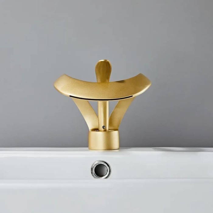 Elegant Waterfall Vessel Sink Faucet Single Handle 1-Hole Bathroom Faucet Solid Brass Lavatory Vanity Faucet,Frosted Gold