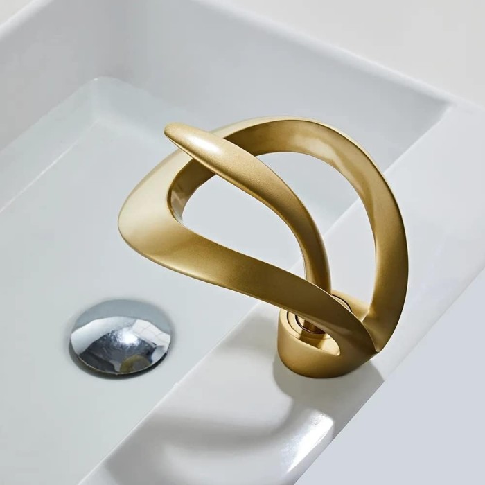 Elegant Waterfall Vessel Sink Faucet Single Handle 1-Hole Bathroom Faucet Solid Brass Lavatory Vanity Faucet,Frosted Gold