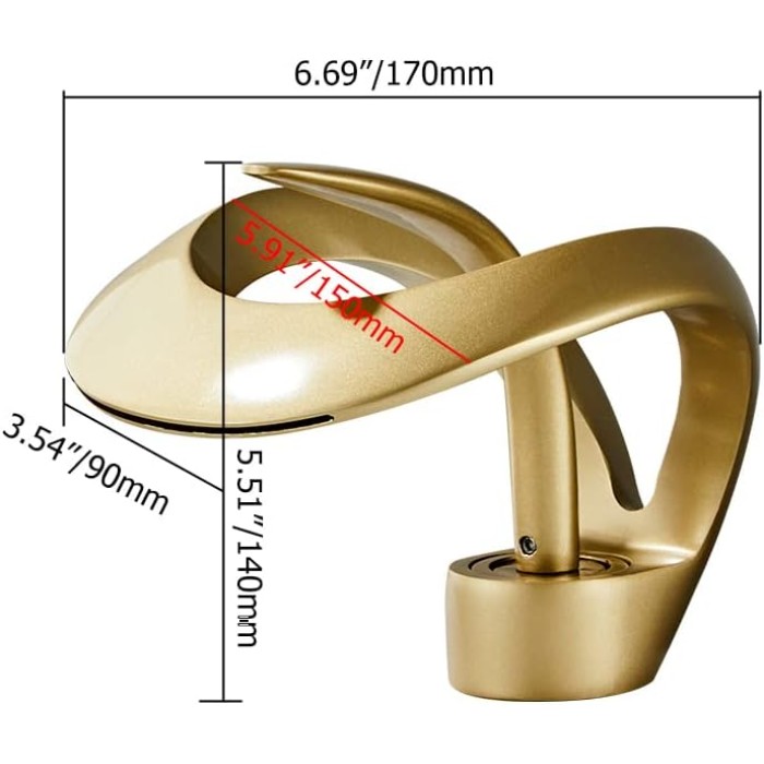 Elegant Waterfall Vessel Sink Faucet Single Handle 1-Hole Bathroom Faucet Solid Brass Lavatory Vanity Faucet,Frosted Gold