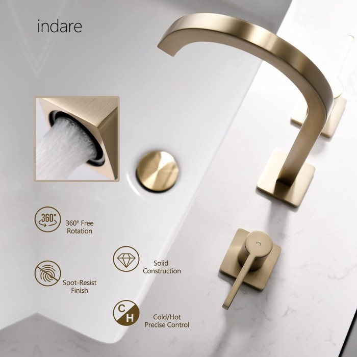 Brushed Gold Bathroom Faucet, 8 Inch Brass Widespread Bathroom Sink Faucet 3 Holes, Two Handles Bathroom Sink Faucet with Pop-Up Drain & Supply Lines, 110104-BG