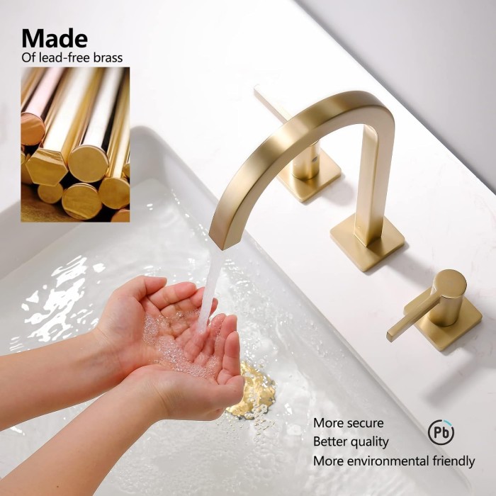 Brushed Gold Bathroom Faucet, 8 Inch Brass Widespread Bathroom Sink Faucet 3 Holes, Two Handles Bathroom Sink Faucet with Pop-Up Drain & Supply Lines, 110104-BG