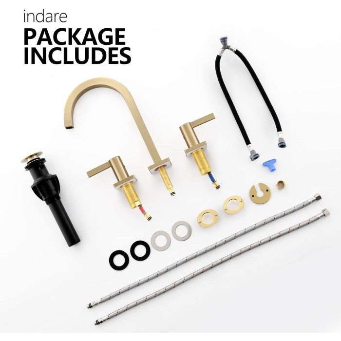 Brushed Gold Bathroom Faucet, 8 Inch Brass Widespread Bathroom Sink Faucet 3 Holes, Two Handles Bathroom Sink Faucet with Pop-Up Drain & Supply Lines, 110104-BG