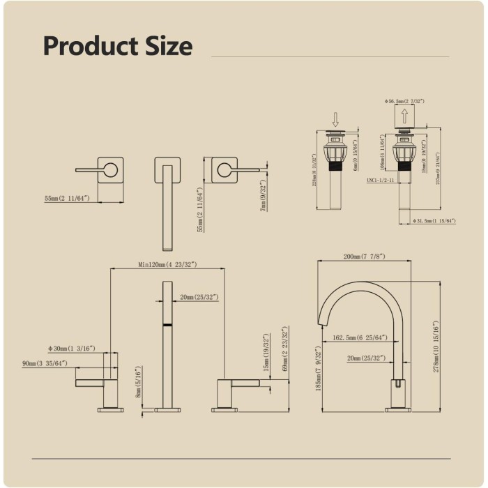 Brushed Gold Bathroom Faucet, 8 Inch Brass Widespread Bathroom Sink Faucet 3 Holes, Two Handles Bathroom Sink Faucet with Pop-Up Drain & Supply Lines, 110104-BG
