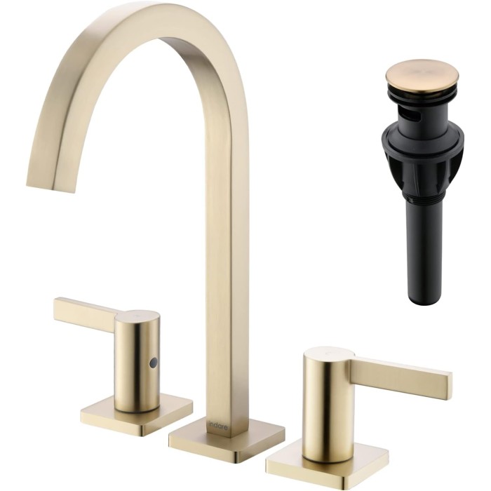 Brushed Gold Bathroom Faucet, 8 Inch Brass Widespread Bathroom Sink Faucet 3 Holes, Two Handles Bathroom Sink Faucet with Pop-Up Drain & Supply Lines, 110104-BG