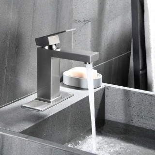 Brushed Nickel Bathroom Faucet, Square Single Handle Vessel Sink Faucet Modern RV Bathroom Vessel Basin Faucet Deck Mount 1 Hole or 3 Holes