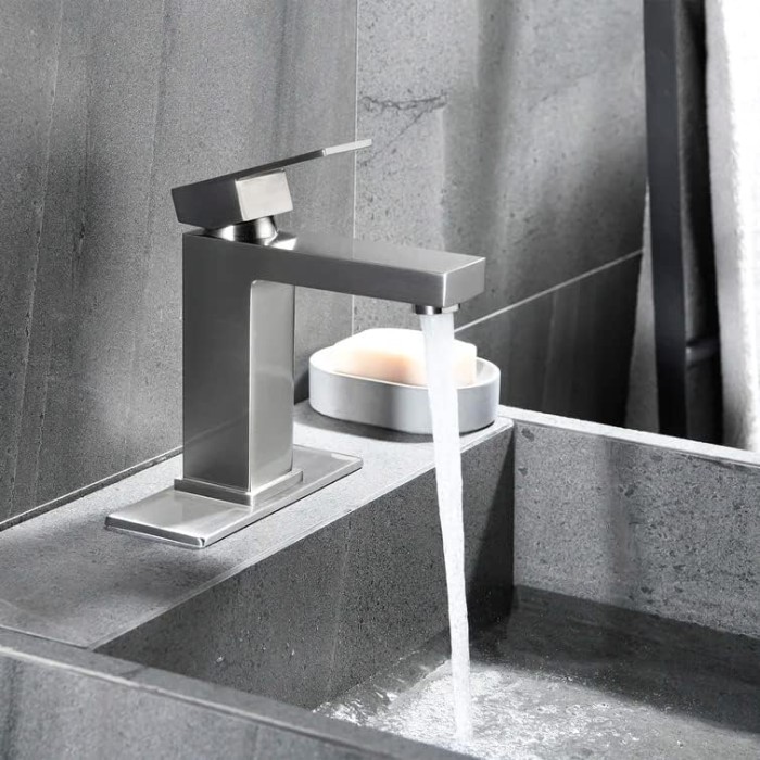 Brushed Nickel Bathroom Faucet, Square Single Handle Vessel Sink Faucet Modern RV Bathroom Vessel Basin Faucet Deck Mount 1 Hole or 3 Holes
