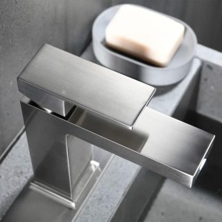 Brushed Nickel Bathroom Faucet, Square Single Handle Vessel Sink Faucet Modern RV Bathroom Vessel Basin Faucet Deck Mount 1 Hole or 3 Holes