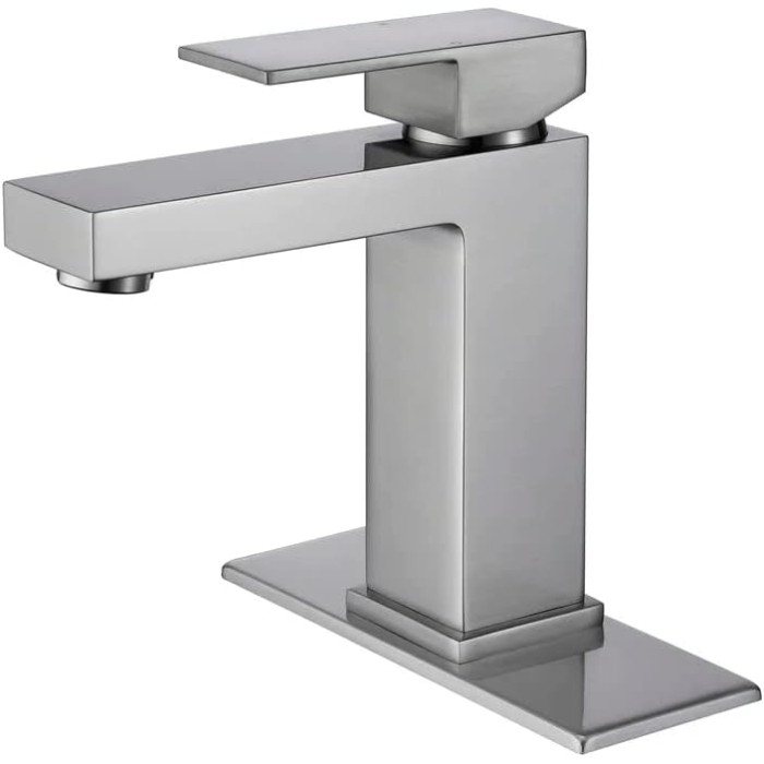 Brushed Nickel Bathroom Faucet, Square Single Handle Vessel Sink Faucet Modern RV Bathroom Vessel Basin Faucet Deck Mount 1 Hole or 3 Holes