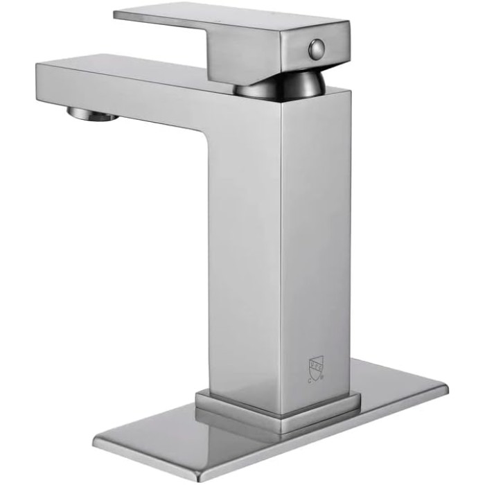 Brushed Nickel Bathroom Faucet, Square Single Handle Vessel Sink Faucet Modern RV Bathroom Vessel Basin Faucet Deck Mount 1 Hole or 3 Holes