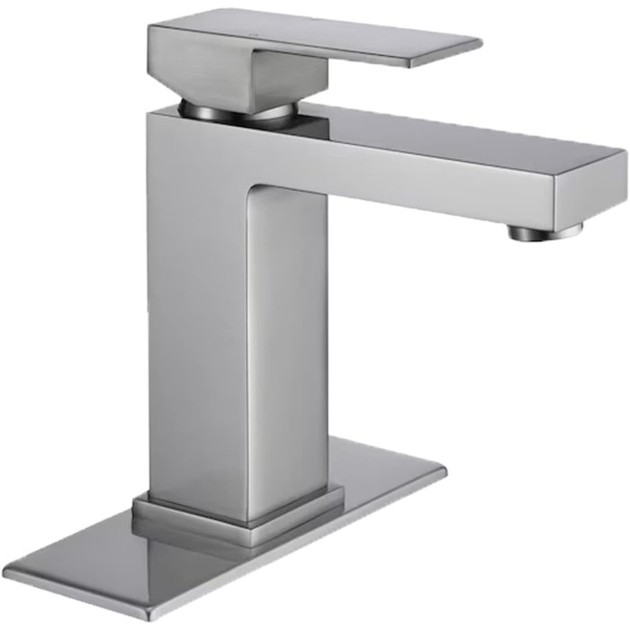 Brushed Nickel Bathroom Faucet, Square Single Handle Vessel Sink Faucet Modern RV Bathroom Vessel Basin Faucet Deck Mount 1 Hole or 3 Holes