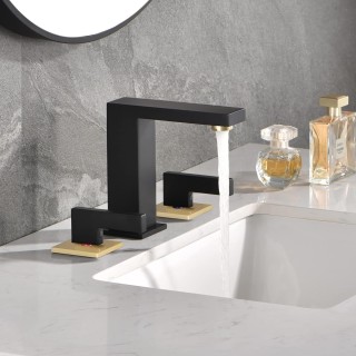 Widespread 8 inch Bathroom Faucet, Black Bathroom Sink Faucet, 3 Hole Bathroom Faucet