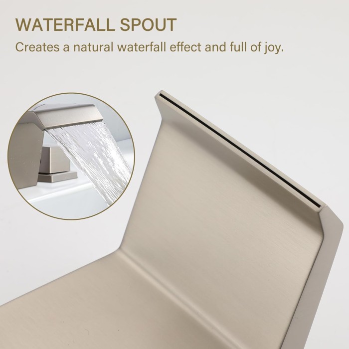 Widespread Bathroom Faucets in Brushed Nickel, 8-16 Inch 3 Hole Bathroom Sink Faucet with Double Handle, Waterfall Spout Faucet for Vanity, Pop-up Drain Included