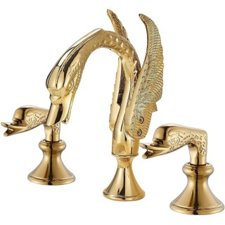 Widespread Bathroom Sink Faucet 3 Holes Gold Swan Bathroom Faucet Double Swan Handles Basin Faucet Sink Mixer Tap Basin Vanity Mixer Taps Modern Faucet Bathroom Sink