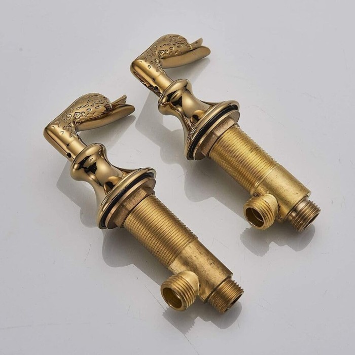 Widespread Bathroom Sink Faucet 3 Holes Gold Swan Bathroom Faucet Double Swan Handles Basin Faucet Sink Mixer Tap Basin Vanity Mixer Taps Modern Faucet Bathroom Sink