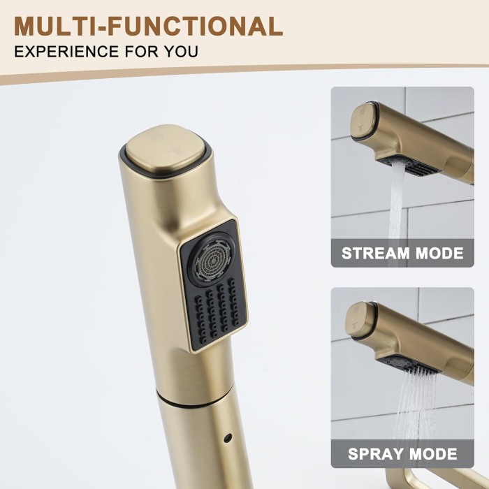Bathroom Sink Faucet with Pull Down Sprayer and Deck Plate, Stainless Steel Bathroom Faucets, Single Handle Pull Out Bathroom Faucet for 1 or 3 Hole Sink, Brushed Gold