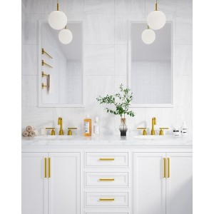 Brushed Gold Bathroom Faucet Set: WOWOW Widespread Bathroom Sink Faucet 3 Hole with Pop-up Drain and Supply Lines, 8 Inch Vanity Faucet 3 Pieces Basin Tap 2 Handle Modern (Set of 2)