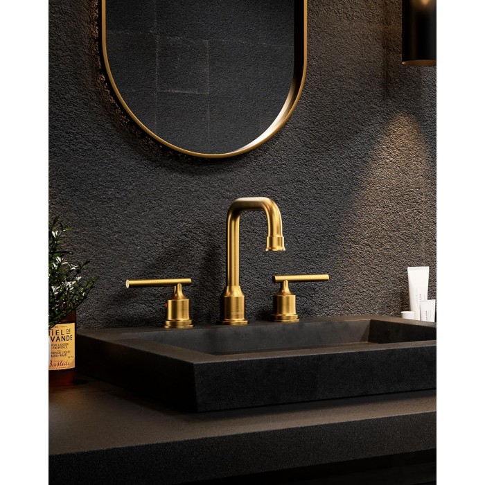 Brushed Gold Bathroom Faucet Set: WOWOW Widespread Bathroom Sink Faucet 3 Hole with Pop-up Drain and Supply Lines, 8 Inch Vanity Faucet 3 Pieces Basin Tap 2 Handle Modern (Set of 2)