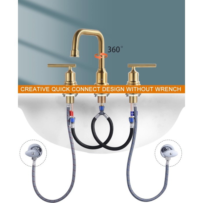 Brushed Gold Bathroom Faucet Set: WOWOW Widespread Bathroom Sink Faucet 3 Hole with Pop-up Drain and Supply Lines, 8 Inch Vanity Faucet 3 Pieces Basin Tap 2 Handle Modern (Set of 2)